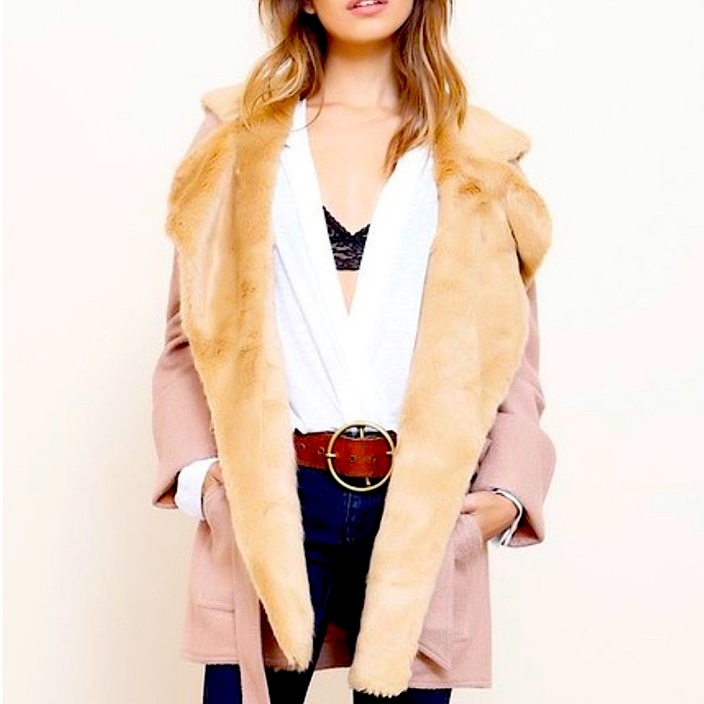 For Love and Lemons Faux Fur Camel Wool Blend Ella Coat